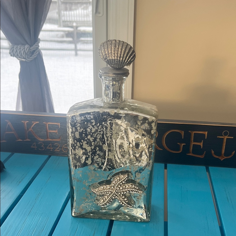 Silver Starfish Glass Bottle